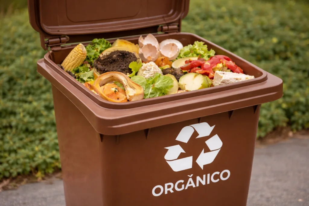 contenedor reciclaje marron